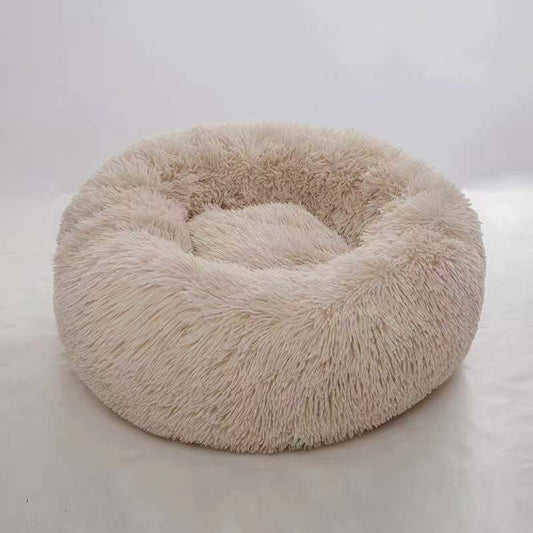 Color: Beige, Size: 100cm - Washable Round plush kennel