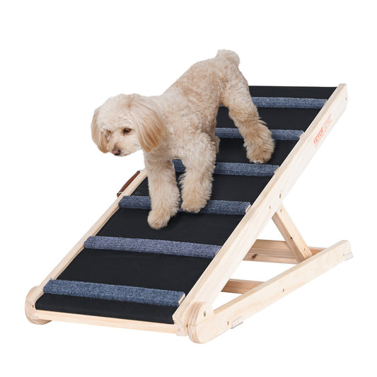 VEVOR Dog Ramp, Folding Pet Ramp for Bed, Adjustable Dog Ramp for Small, Large, Old Dogs & Cats, Wooden Pet Ramp with 41.3" Long Ramp, Adjustable from 13.77" to 25.59", Suitable for Couch, Sofa, Car