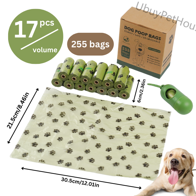 255 bags in 17 volumes Portable pet waste bag Environmental poop bag Portable biodegradable pet waste bag outdoor pet poop collection bag easy to carry