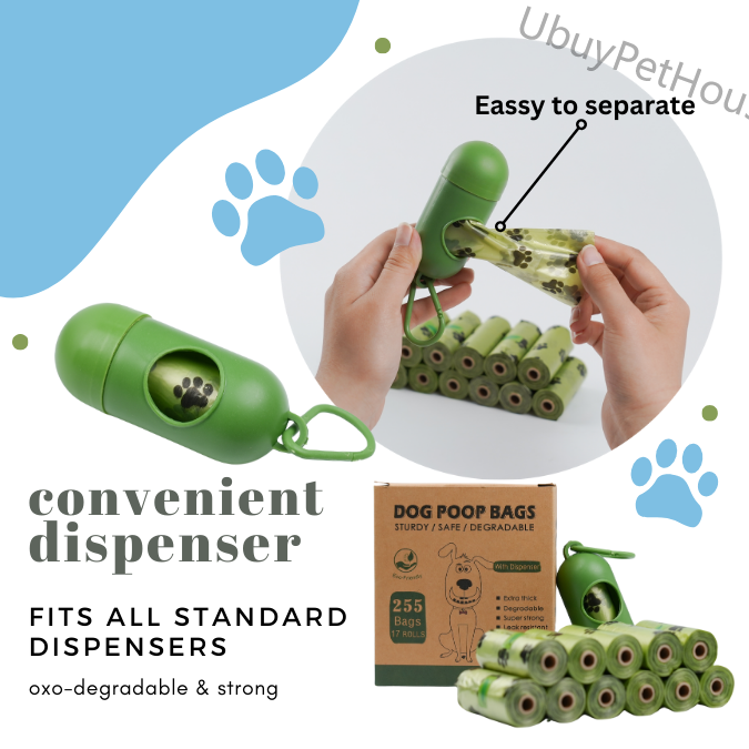 255 bags in 17 volumes Portable pet waste bag Environmental poop bag Portable biodegradable pet waste bag outdoor pet poop collection bag easy to carry