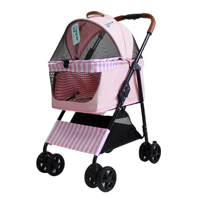 Portable Pet Stroller Cat Trolley, Dog Travel Cart Pram Shockproof Pet Detachable Strolling Cart, Puppy Pushchair Four-Wheeled, One Click Quick Folding